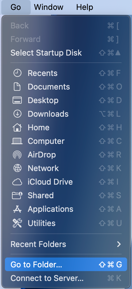 The go to folder button on Finder's menu bar