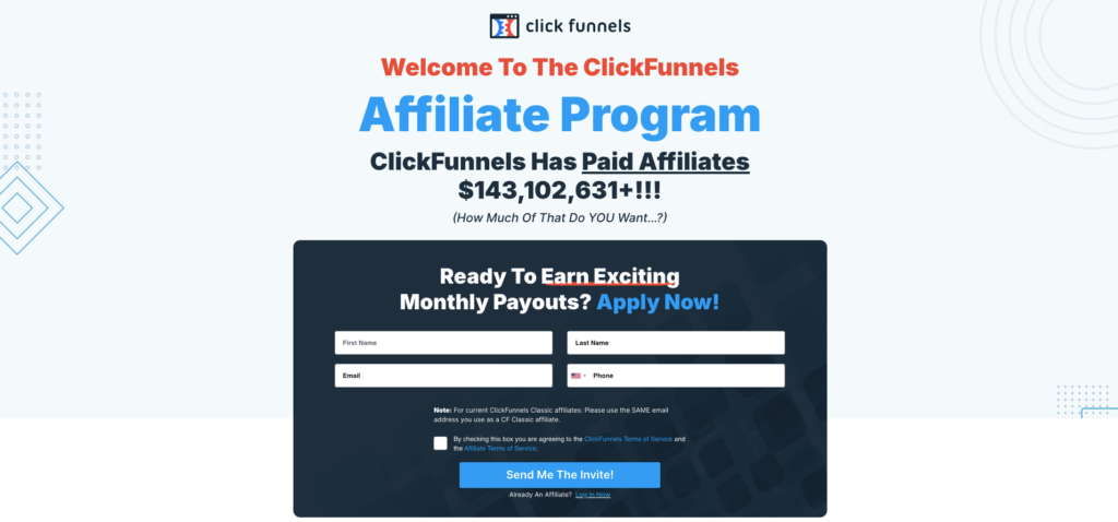 ClickFunnels Affiliate Program landing page