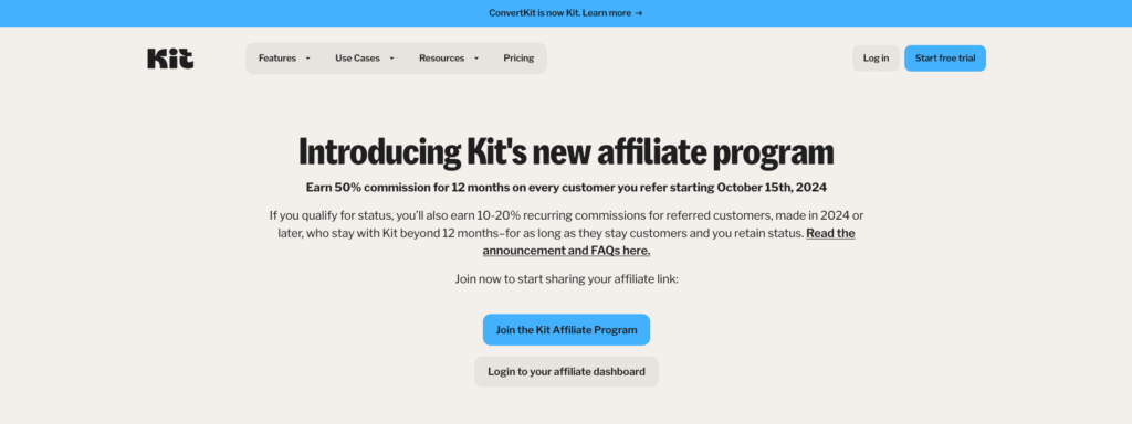 ConvertKit Affiliate Program landing page