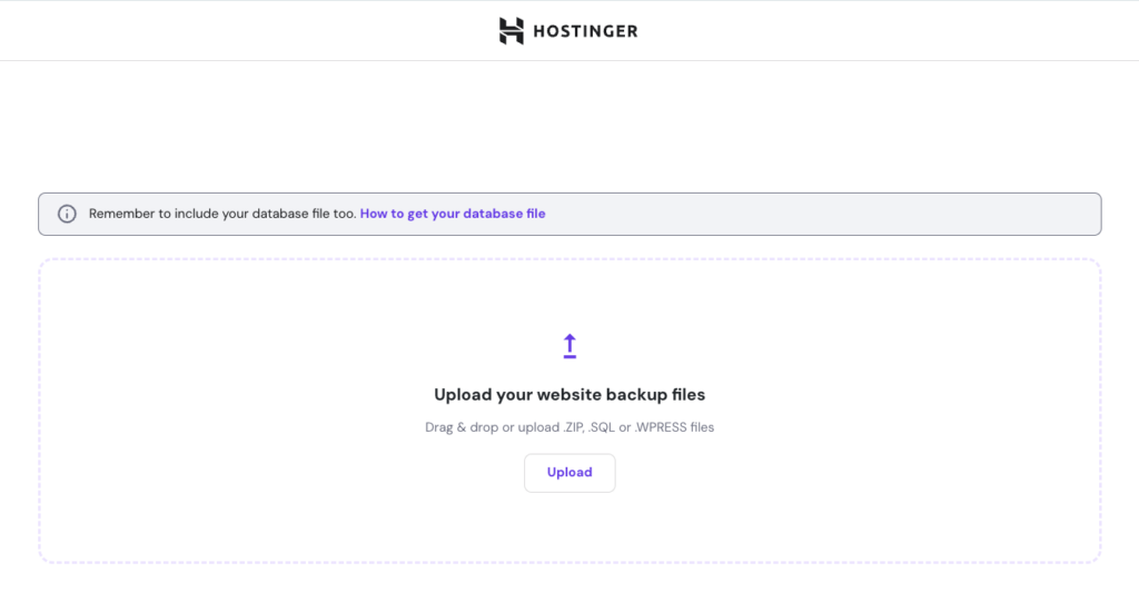 Hostinger migration stage where user imports their backup file