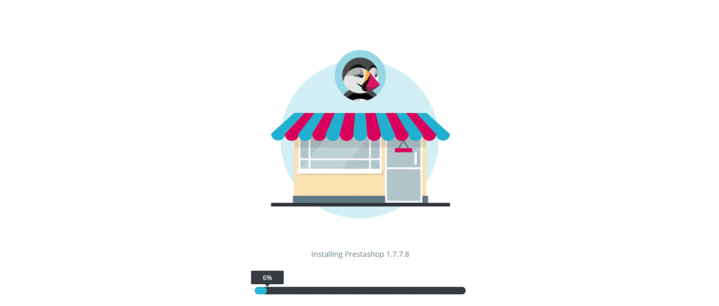 The progress of installing PrestaShop