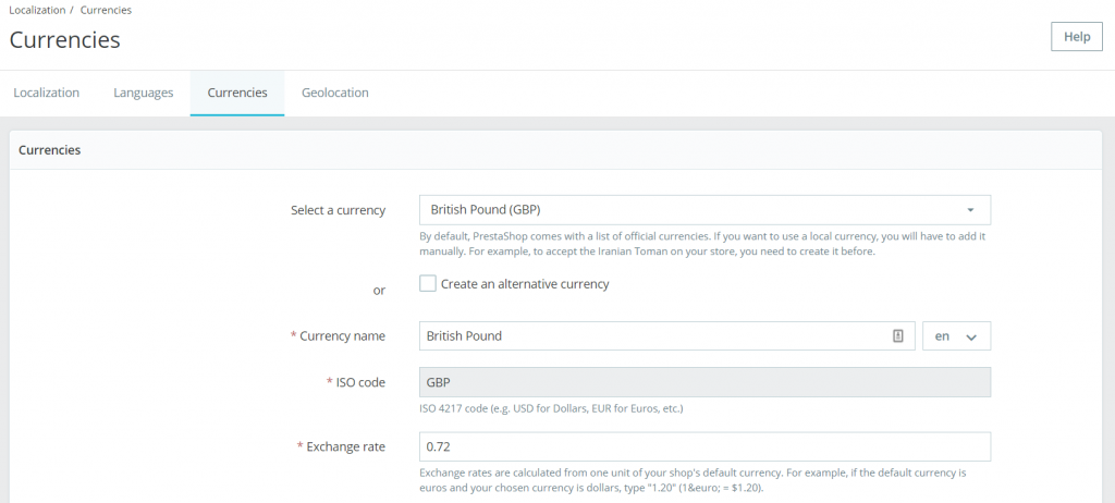 Set up the store's currencies