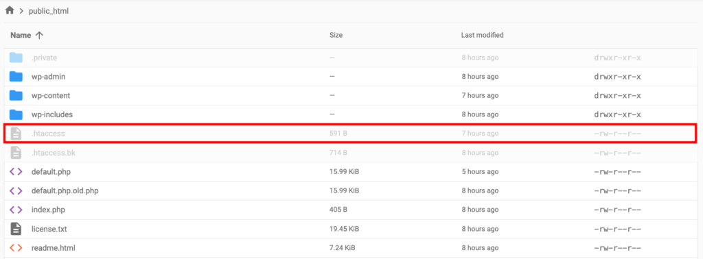 Locating .htaccess file in WordPress directory using File Manager