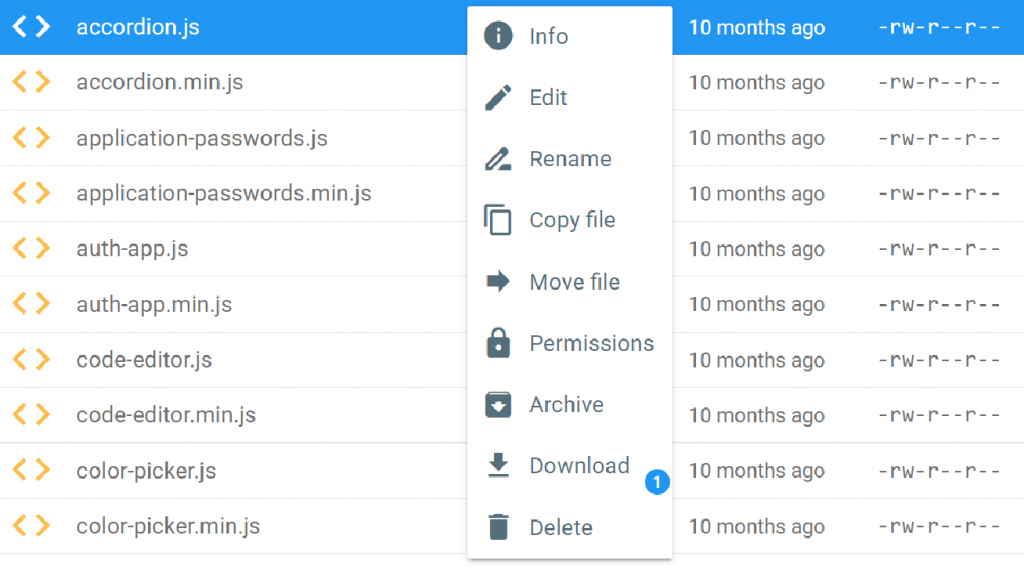 Hostinger File Manager right-click menu