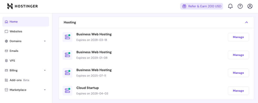 Choose a hosting plan in hPanel