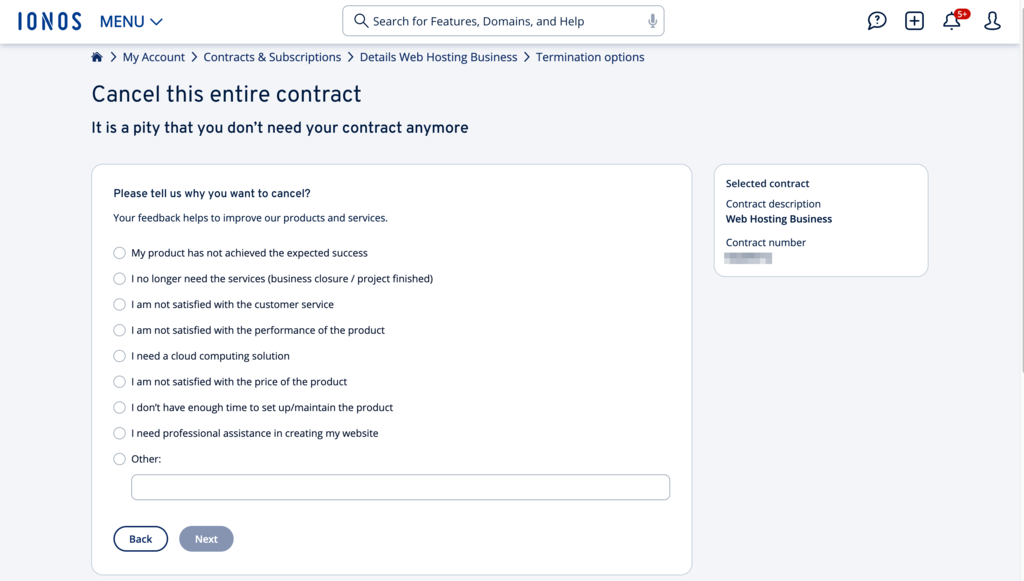 Reasons for deleting Ionos hosting plan
