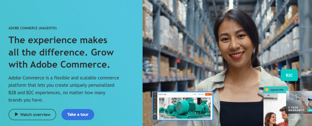The landing page of Adobe Commerce on the Adobe's site