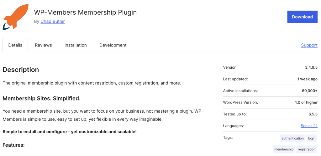 WP-Members: a free WordPress membership plugin