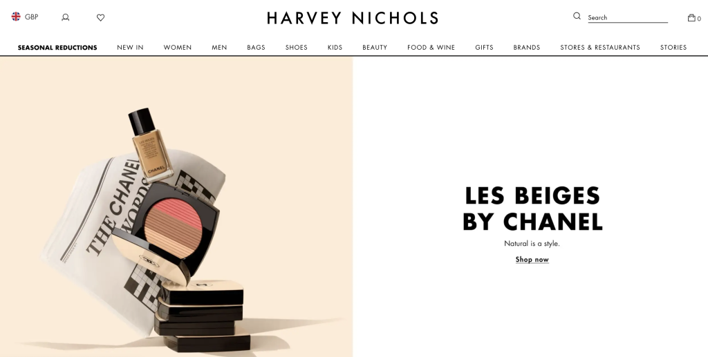 Harvey Nichols official store's homepage