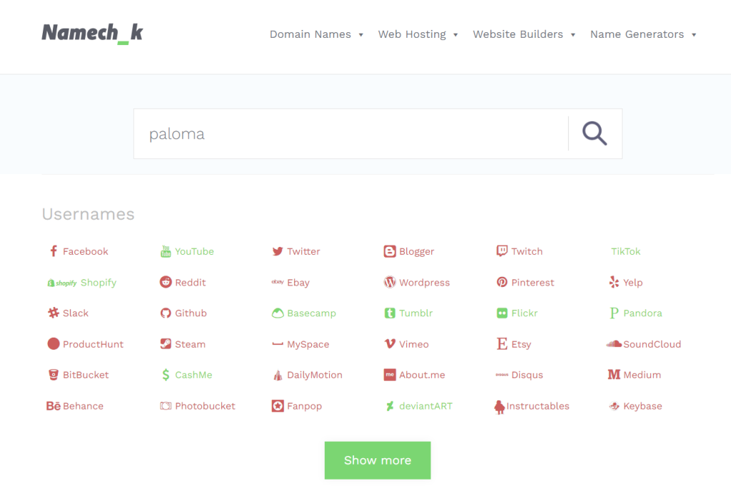 Checking domain availability on social platforms using Namechk