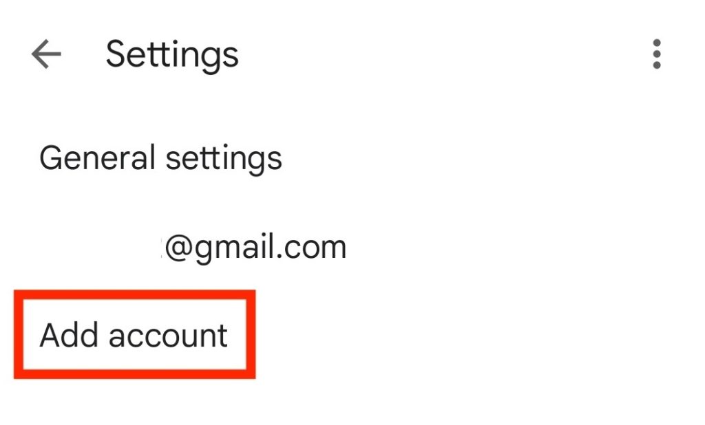 The Add account option on Gmail