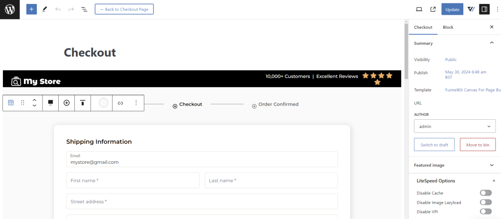 Editing the checkout page using WordPress block editor