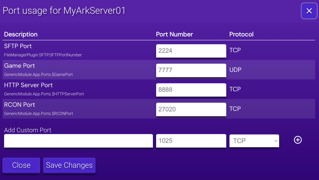 ARK server's port usage