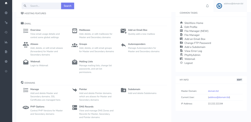 InterWorx's dashboard