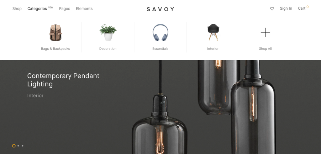 Savoy's category menu thumbnail