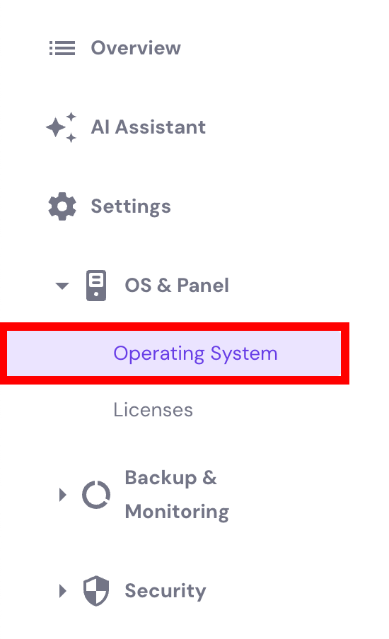 hPanel VPS operating system change