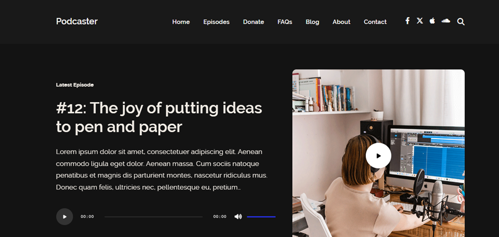 An example website using the Podcaster WordPress theme