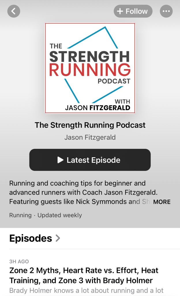 The Strength Running Podcast landing page in Apple Podcastsv