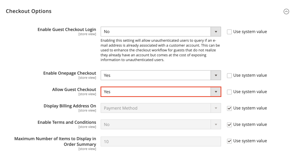 The Allow Guest Checkout option in Magento