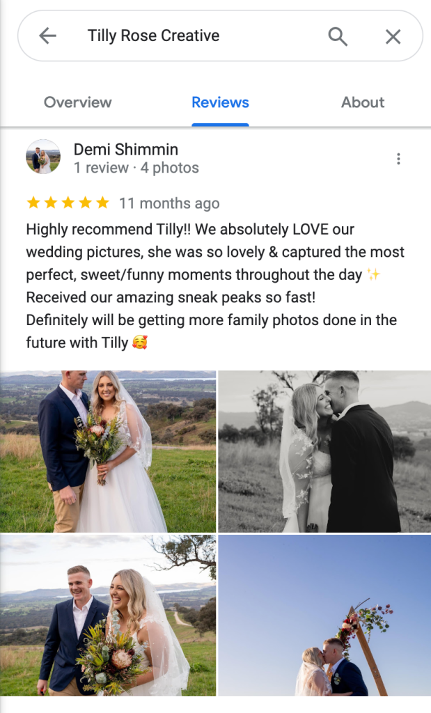 Tilly Rose Creative Google Reviews example