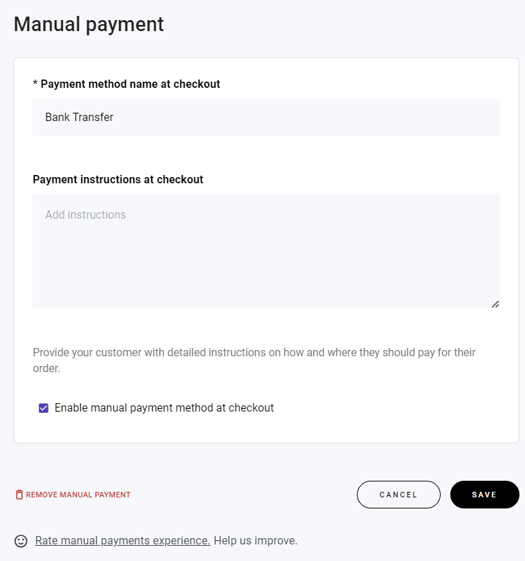 Manual payment popup closeup