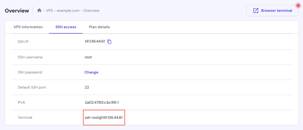 Hostinger VPS' SSH credentials