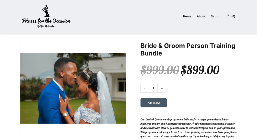 Fitness for the Occasion bride and groom personal trainer bundle product page