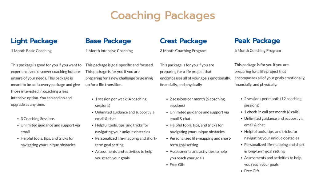 Lightpeak Coaching packages