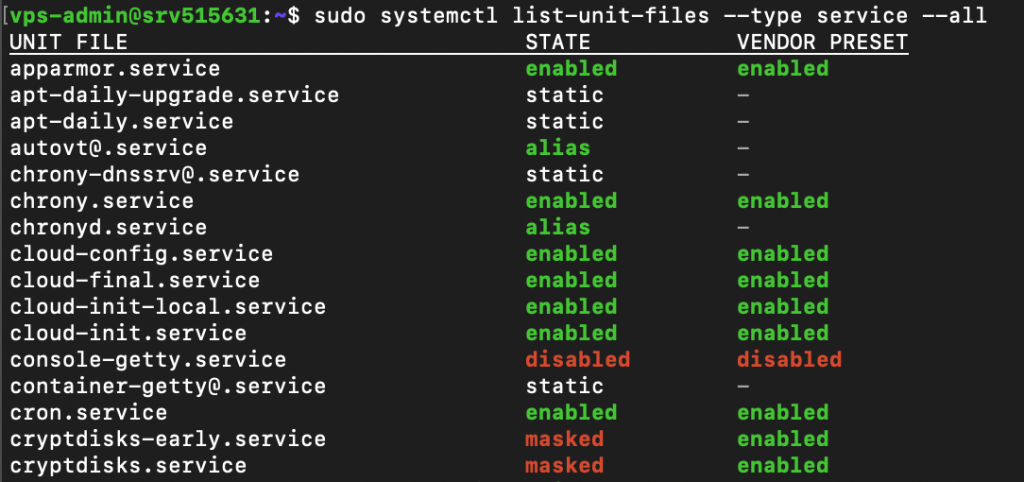 systemctl command lists all services