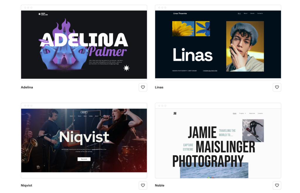 Examples of portfolio templates in Hostinger Website Builder