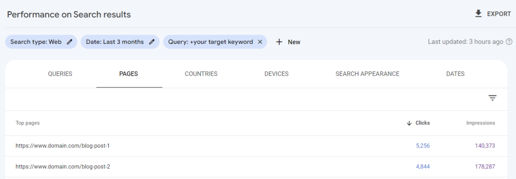 Search results performance feature on Google Search Console