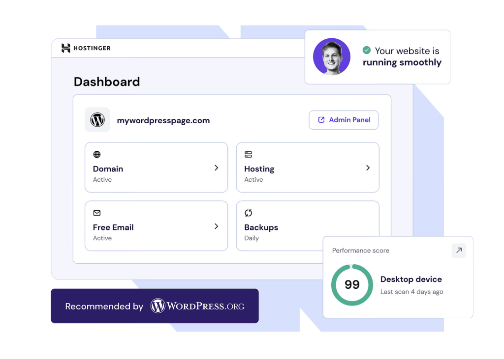 WordPress hosting hPanel mockup