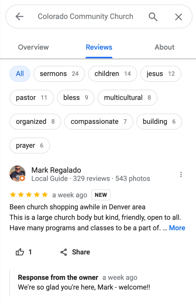 Colorado Community Church Google reviews