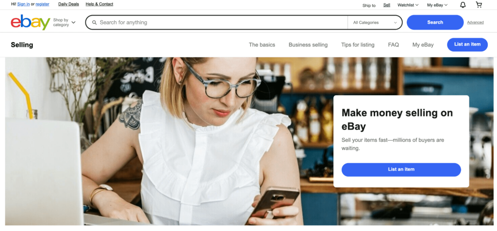eBay Seller landing page