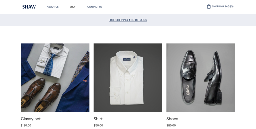 Example of a shop page