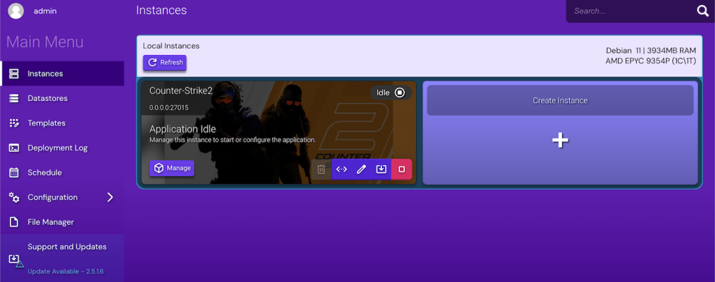 Hostinger Game Panel user interface