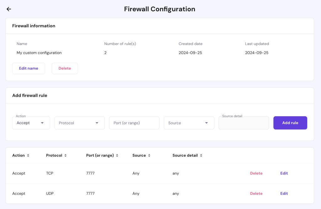 Adding new firewall rules in hPanel's VPS