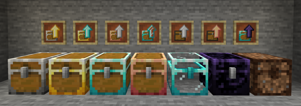 Image displaying different types of storage caskets available with Iron Chests mod