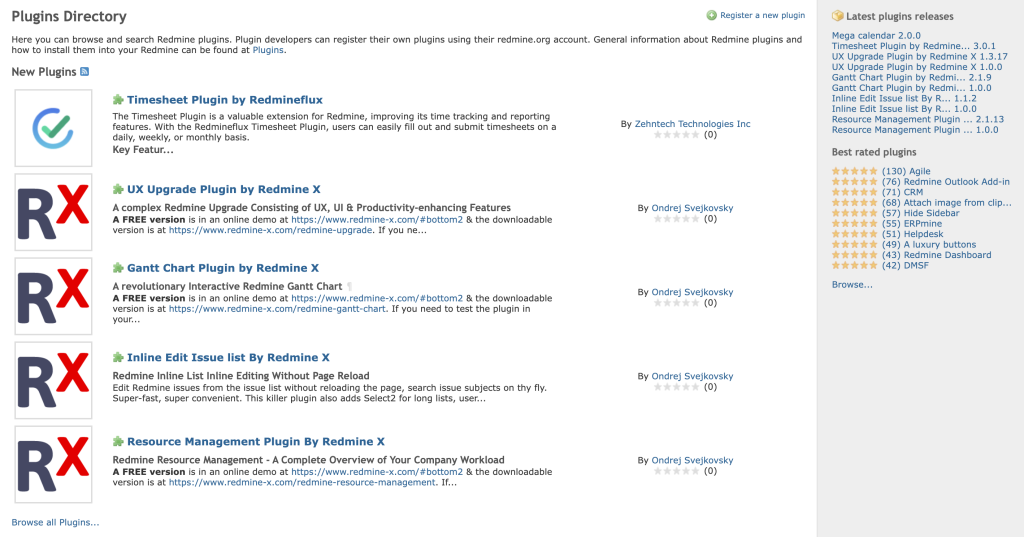 The Redmine plugins directory site