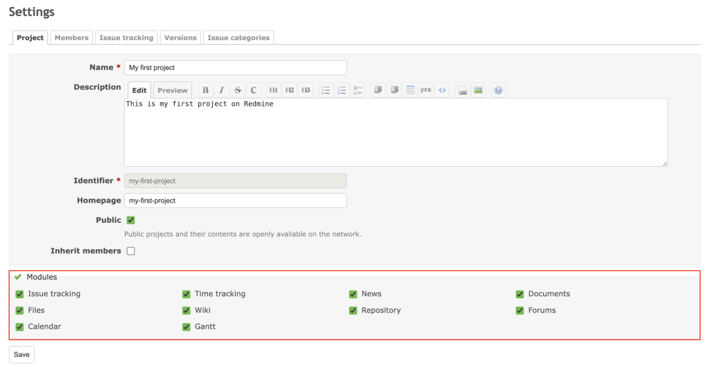 The Reports page in Redmine