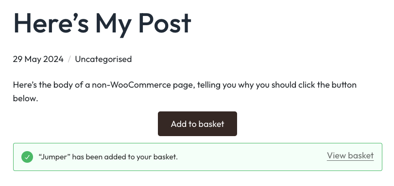 WooCommerce store notification displayed using the [shop_messages] shortcode