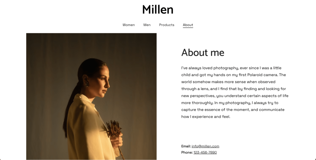 About page of Hostinger Website Builder's Millen website template