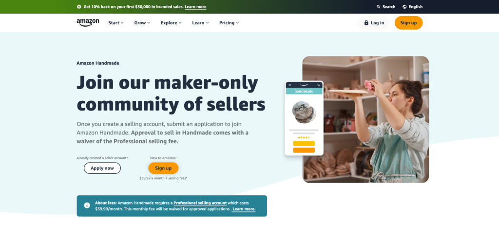 Amazon Handmade homepage