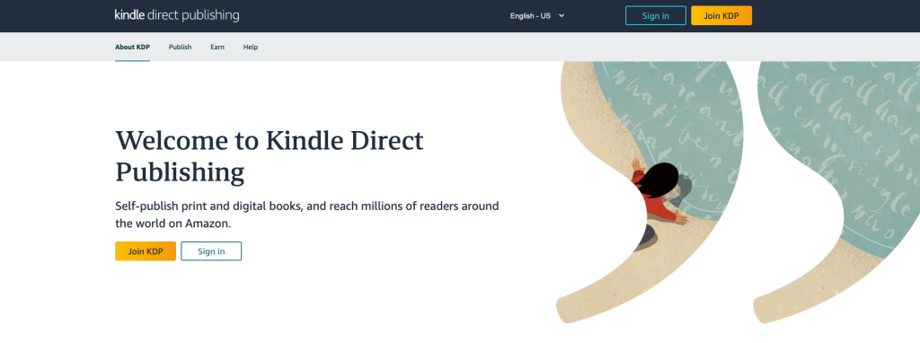 Amazon Kindle Direct Publishing homepage