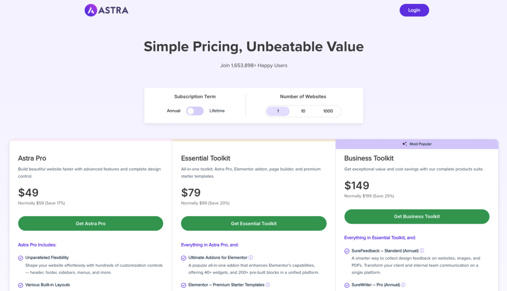 Astra pricing page