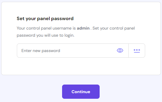 Hostinger Game Panel password selection screen