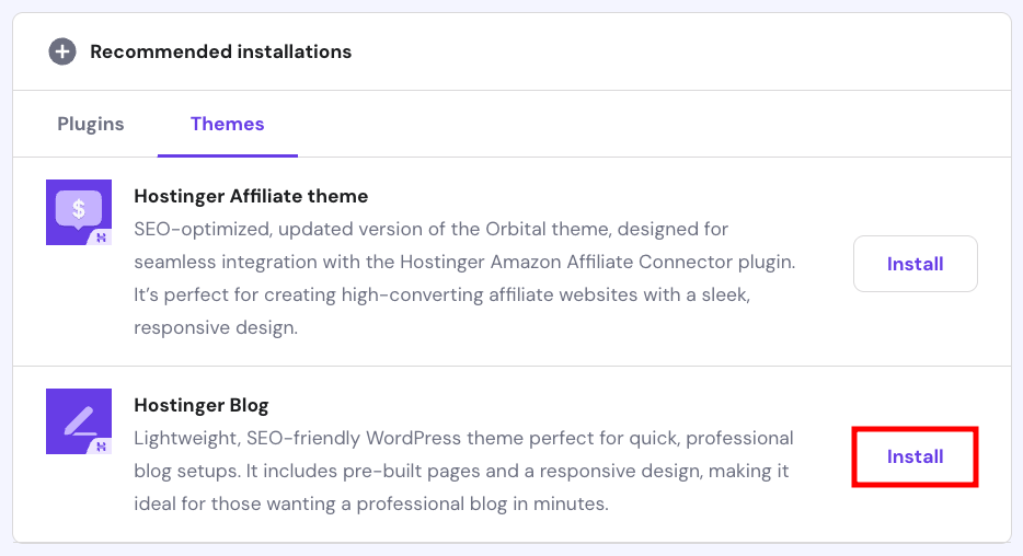 Hostinger Blog Theme, available to install via hPanel