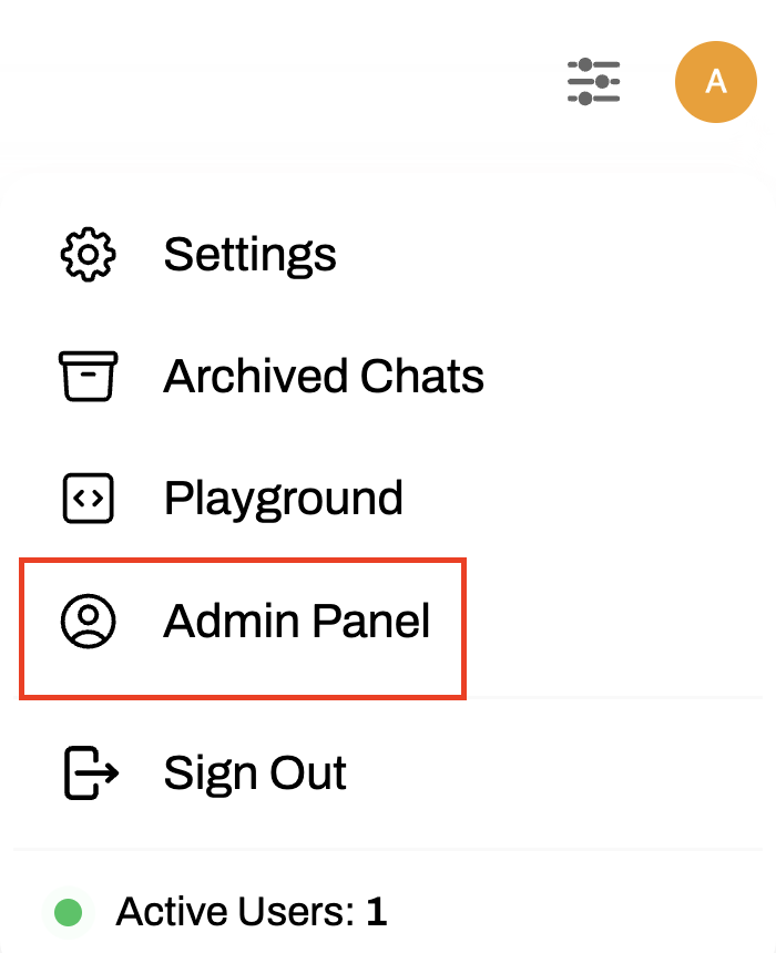 The Admin Panel menu in Open WebUI