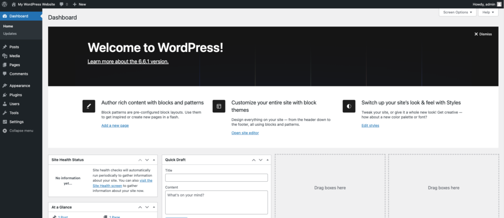 Default WordPress admin dashboard
