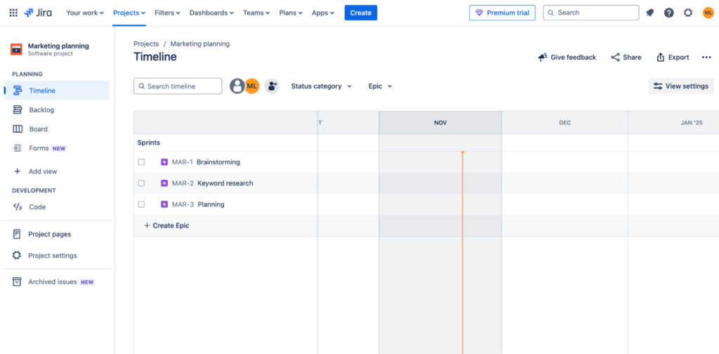 Managing project timelines with Jira